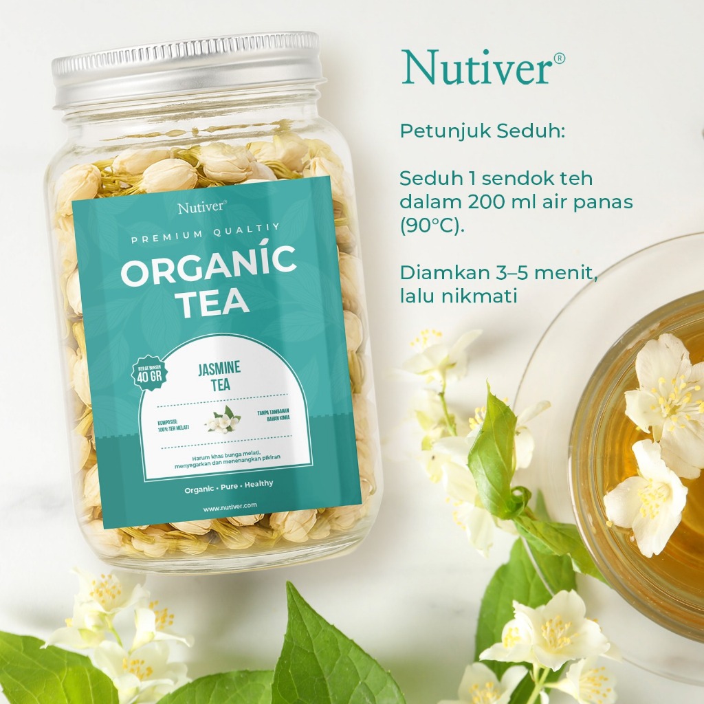 Nutiver Teh Bunga Melati Organik Organic Tea Jasmine  Premium Relaxing Aroma Harum Alami 40gr