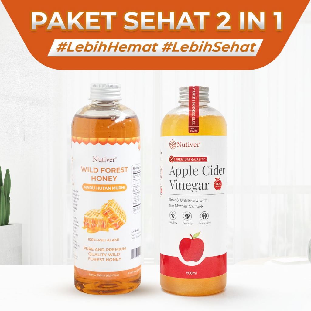 NUTIVER Paket Hemat 3 - Madu Hutan 500ml & Cuka Apel 500ml Organik / Bundling Hemat Sehat 2 In 1