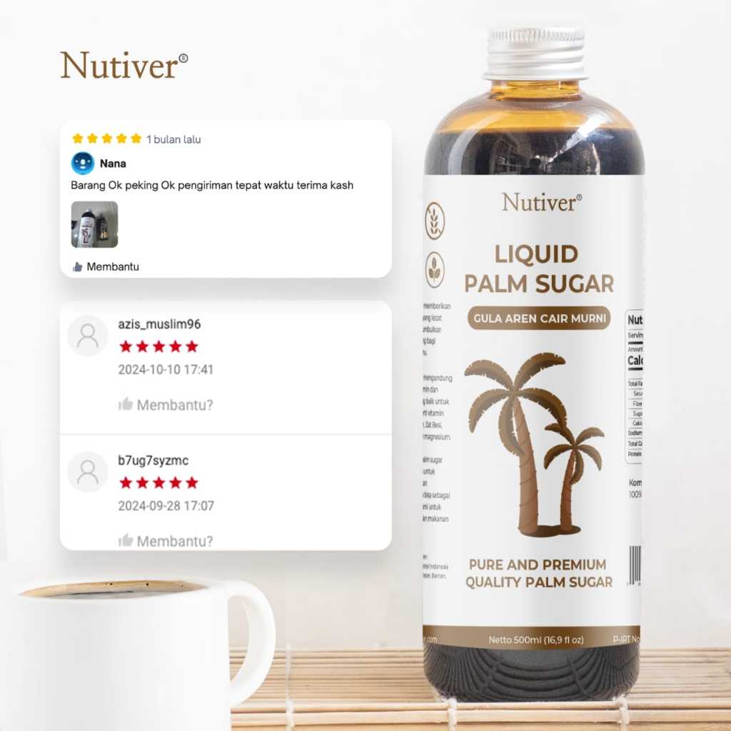 NUTIVER Gula Aren Cair Organik 500ml (720gr) Gula Aren Asli Brown Sugar Palm Sugar