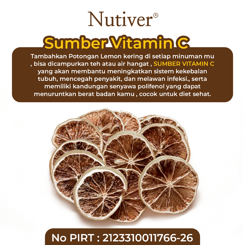 NUTIVER Lemon Kering Alami Dried Lemon Slices untuk Infused Water & Teh Minuman Sehat Diet Detox