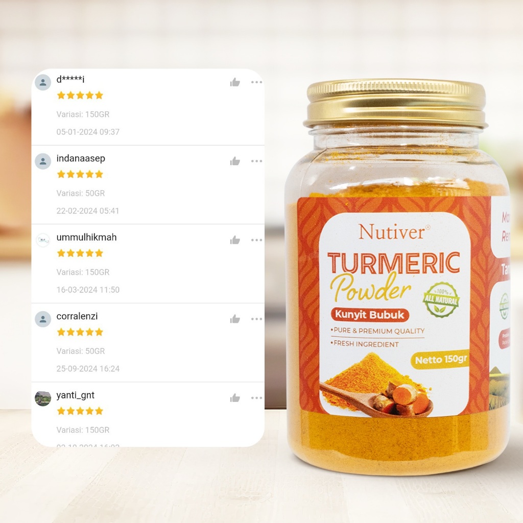 NUTIVER Kunyit Bubuk Murni Turmeric Powder Bumbu Rempah Alami Serbaguna 150gr