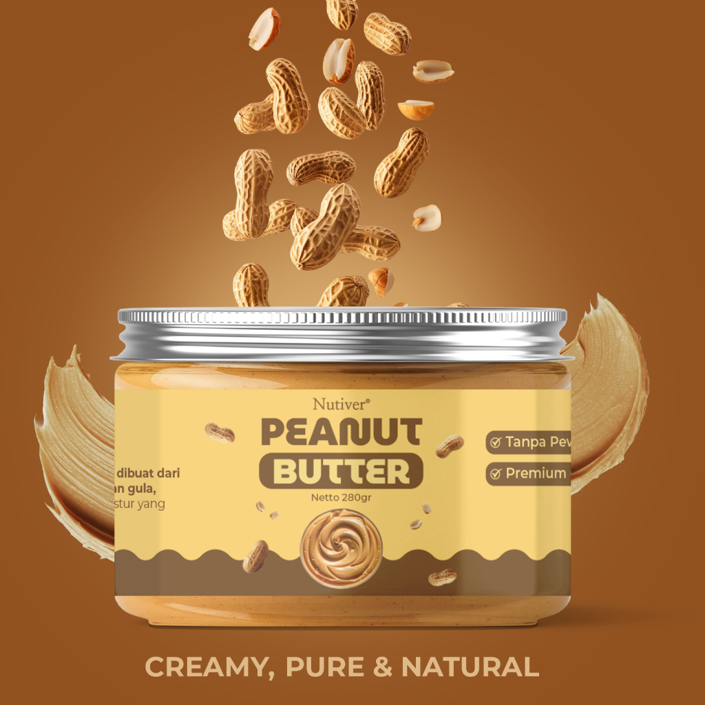 NUTIVER Peanut Butter Selai Kacang 280gr – Creamy Peanut Butter, Kaya Protein & Lemak Sehat
