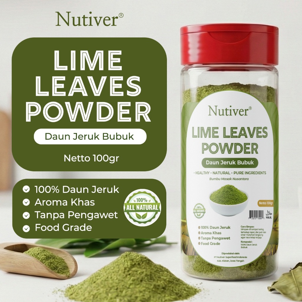 NUTIVER Lime Leaves Powder 100gr Daun Jeruk Bubuk Bumbu Masak Alami Rempah Dapur Tanpa Pengawet