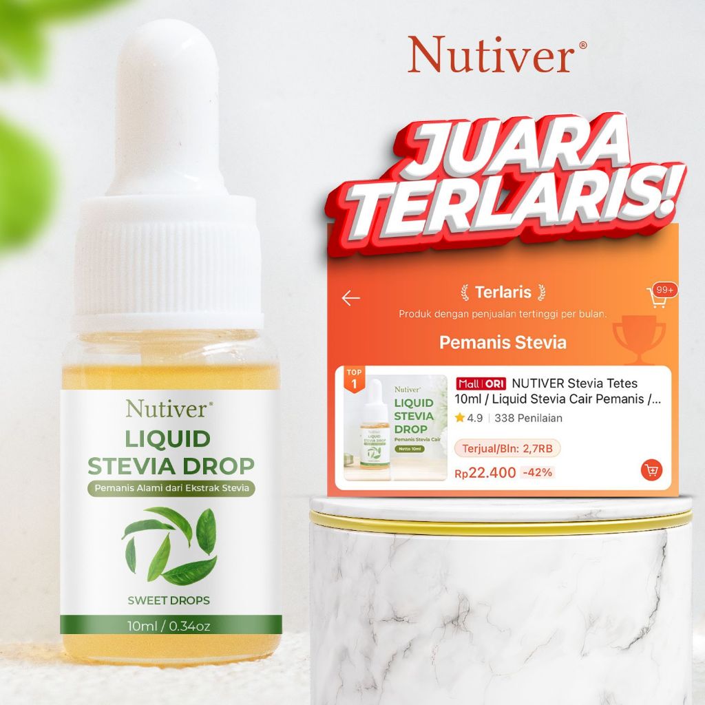 NUTIVER Stevia Tetes 10ml / Liquid Stevia Cair Pemanis / Gula Stevia Natural Sweetener