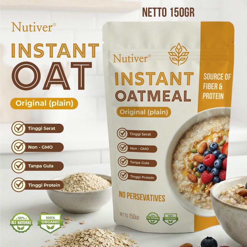 NUTIVER Instant Oatmeal 150gr Biji Gandum Instan Saji Sarapan Sehat Tinggi Serat Non GMO