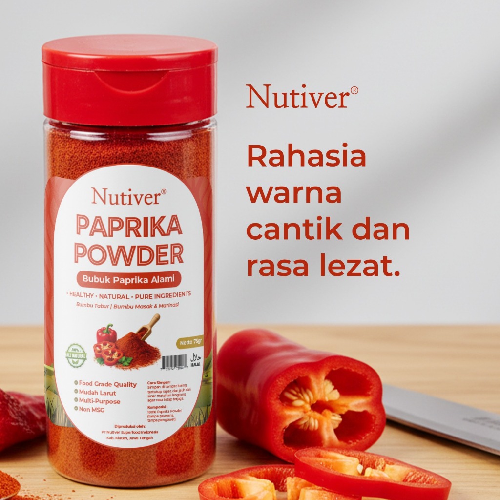 NUTIVER Paprika Powder 75gr Paprika Bubuk Alami Non MSG Tanpa Pengawet Bumbu Masak & Marinasi