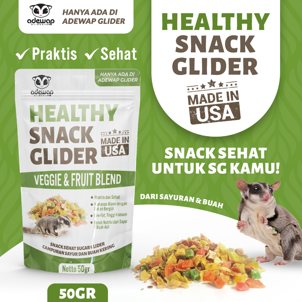 ADEWAP GLIDER Glider Veggie Fruity Healthy Snack : Buah & Sayur Kering Cemilan Sugar Glider