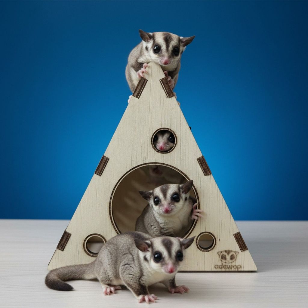 ADEWAP GLIDER Piramida Laser Cut Rumah Kayu Sugar Glider Hamster Marmut Tempat Bersembunyi & Bermain Hewan Kecil - 2