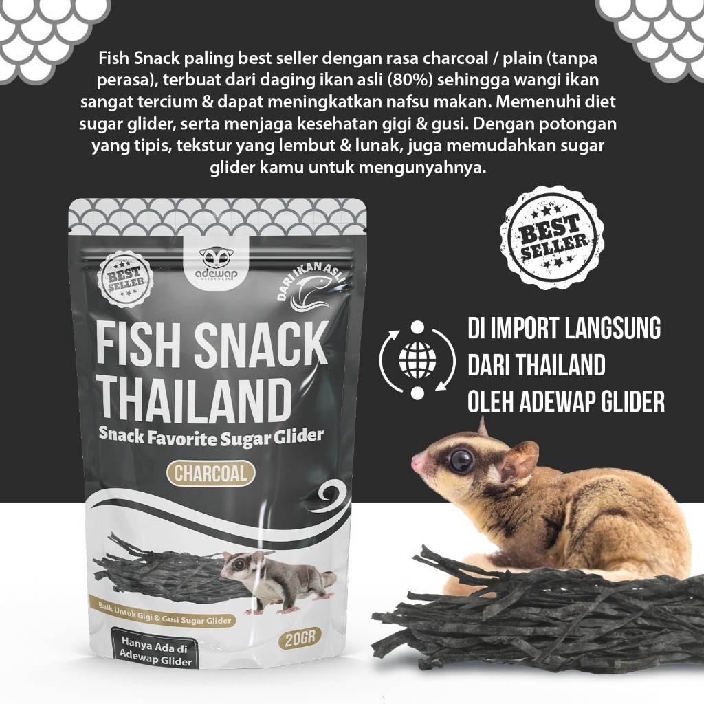 ADEWAP GLIDER Fish Snack Charcoal Camilan Perawatan Gigi Sugar Glider - 2