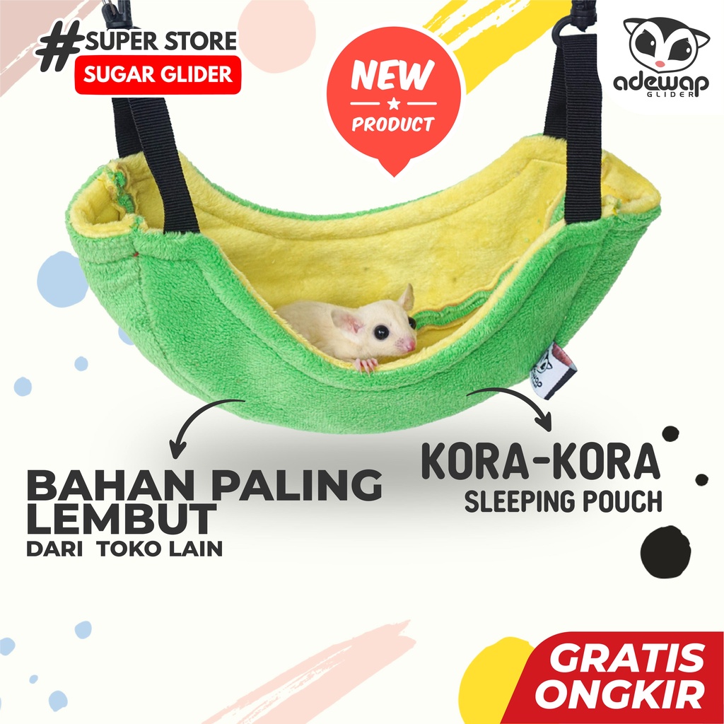 ADEWAP Sleeping Pouch Bentuk Kora Kora Aksesoris Tempat Tidur Sugar Glider