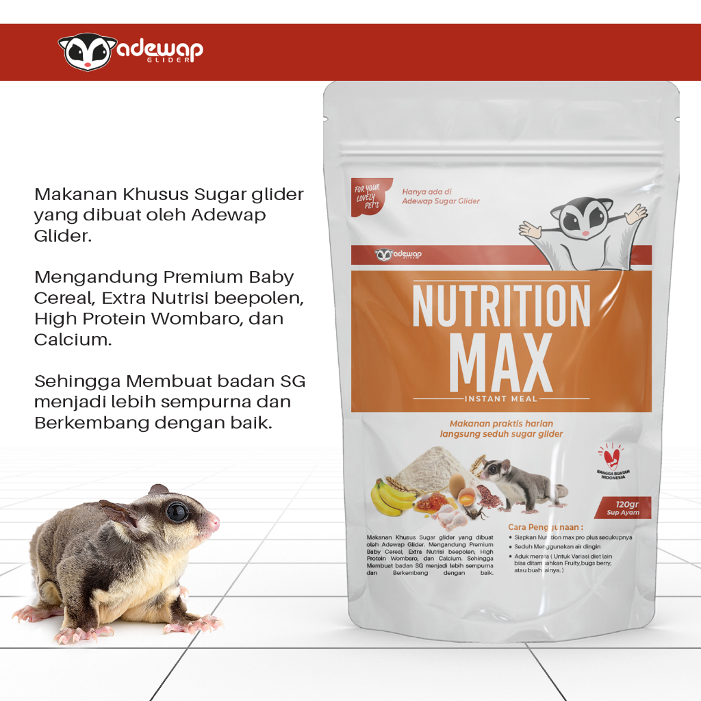 ADEWAP GLIDER Nutrition Max Makanan Bubur Sugar Glider Premix Protein Kalsium HPW Daily Meal Harian -  Sup Ayam - 2