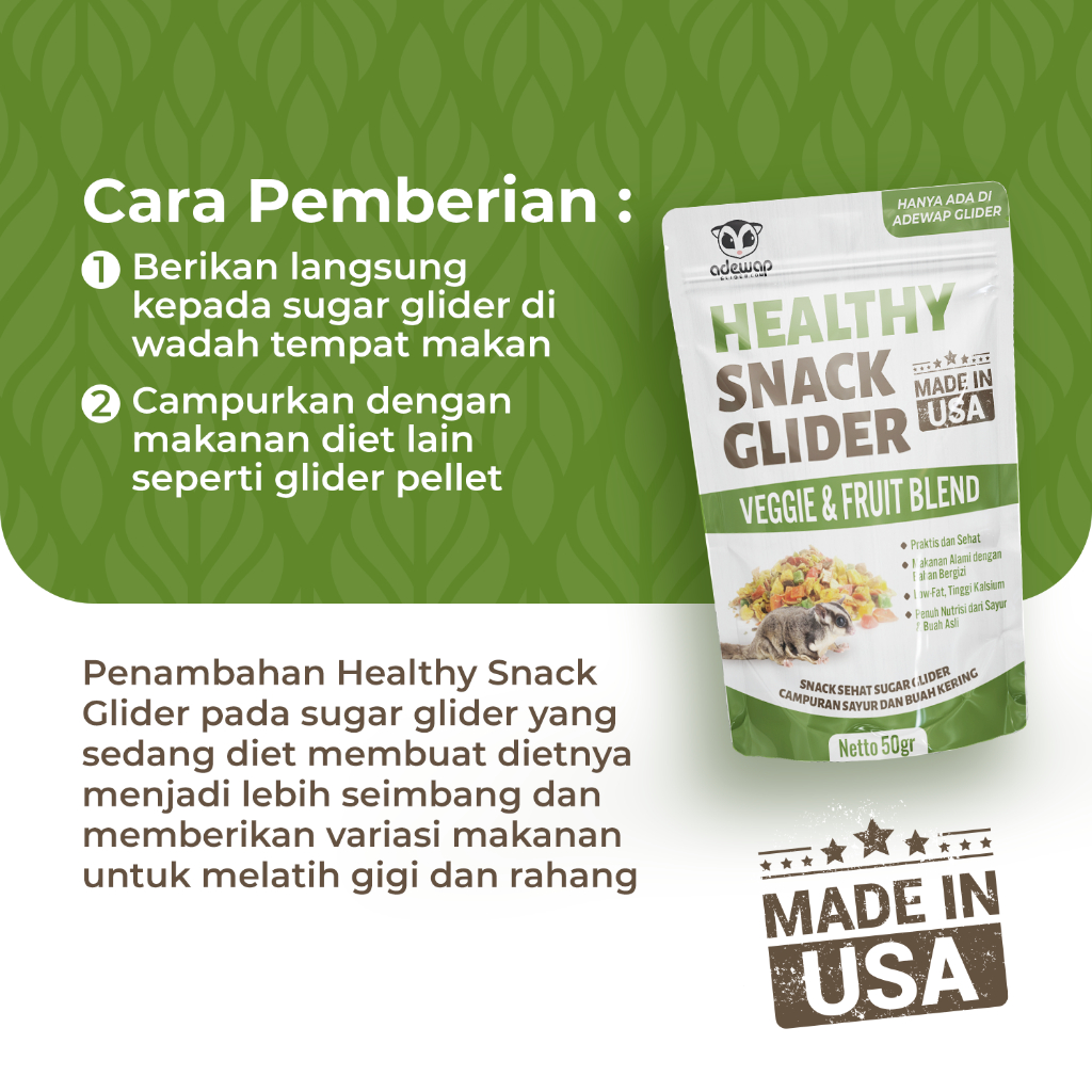 ADEWAP GLIDER Glider Veggie Fruity Healthy Snack : Buah & Sayur Kering Cemilan Sugar Glider - 3