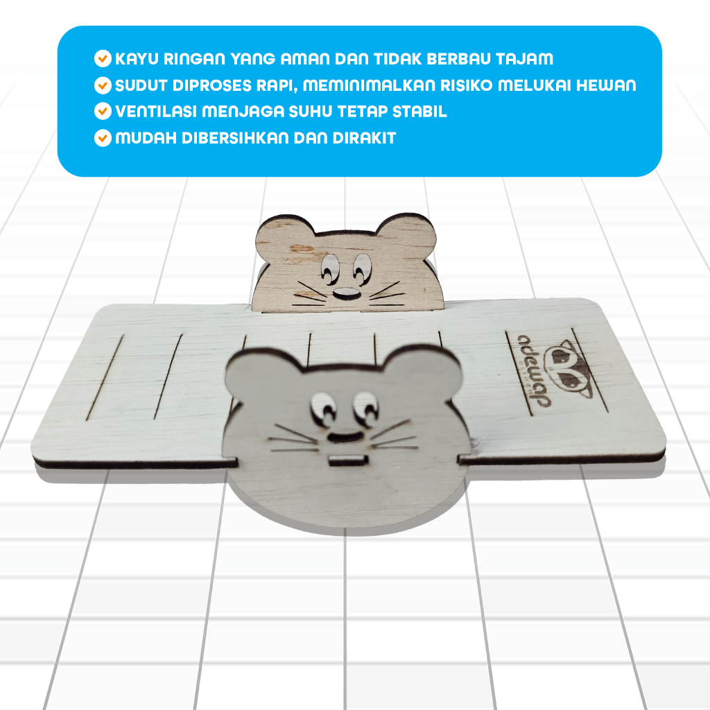 ADEWAP GLIDER Ayunan Laser Cut Rumah Kayu Sugar Glider Hamster Marmut Tempat Bersembunyi & Bermain Hewan Kecil - 3