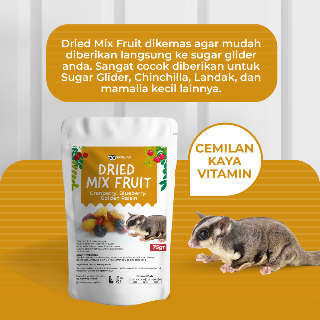 ADEWAP GLIDER Dried Mix Fruits Campuran 3 Buah Kering Cemilan Sugar Glider - 3