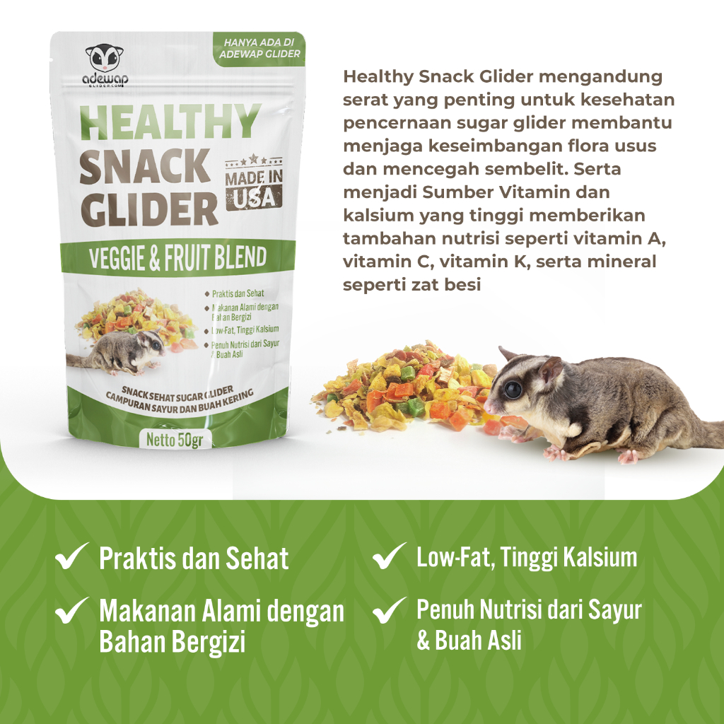 ADEWAP GLIDER Glider Veggie Fruity Healthy Snack : Buah & Sayur Kering Cemilan Sugar Glider - 2