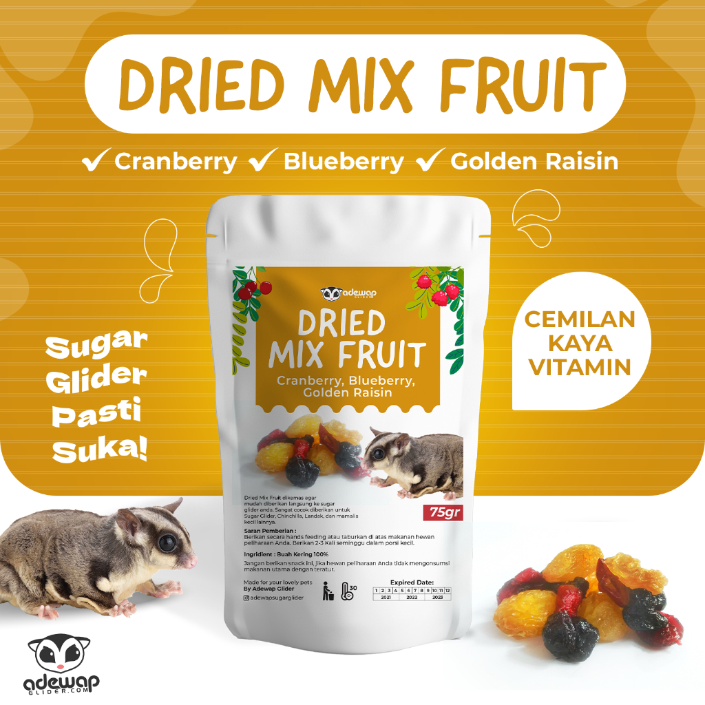 ADEWAP GLIDER Dried Mix Fruits Campuran 3 Buah Kering Cemilan Sugar Glider - 2