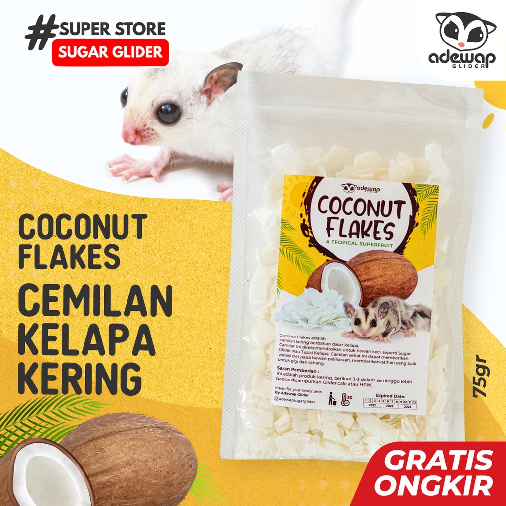 ADEWAP GLIDER Dried Coconut Flakes Camilan Buah Kelapa Sugar Glider Hamster Tupai - 7