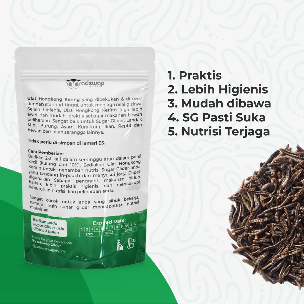 ADEWAP GLIDER Ulat Hongkong Kering 40gr Dried mealworm Sugar Glider - 2