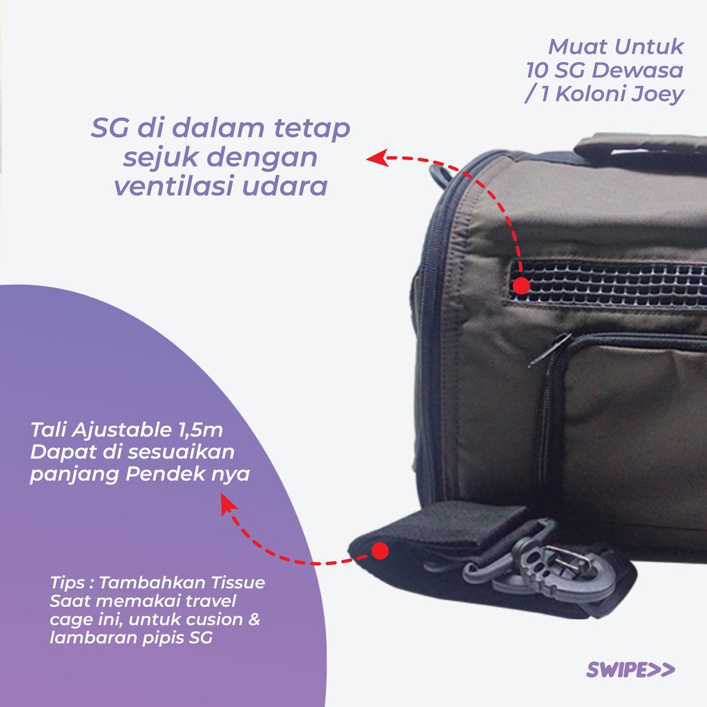ADEWAP GLIDER Travel Bag Carrier Hewan Peliharaan Sugar Glider Untulan Curve Pet Hewan Ukuran Besar - 2