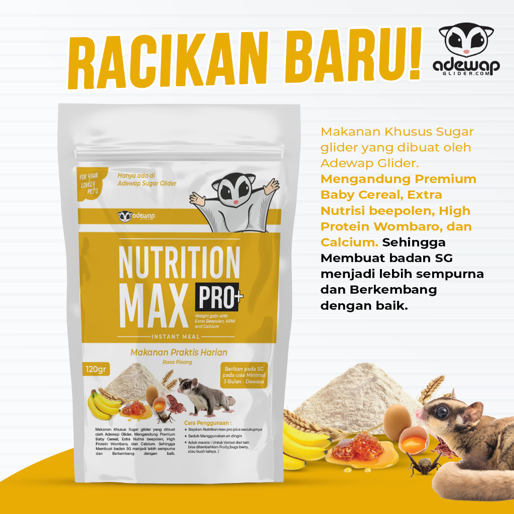ADEWAP GLIDER Nutrition Max Pro Plus Baru Rasa Pisang Makanan Harian Nutrisi Sugar Glider - 2