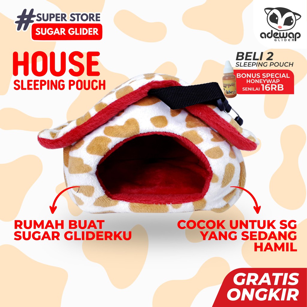 ADEWAP GLIDER Sleeping Pouch Sugar Glider Bentuk Rumah Tempat Tidur Sugar Glider