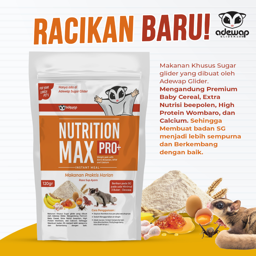 ADEWAP GLIDER Nutrition Max Pro Plus Makanan Harian Nutrisi Sugar Glider Rasa Sup Ayam - 2
