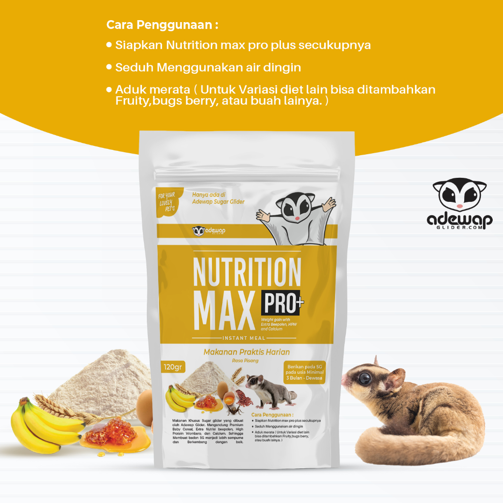 ADEWAP GLIDER Nutrition Max Pro Plus Baru Rasa Pisang Makanan Harian Nutrisi Sugar Glider - 3