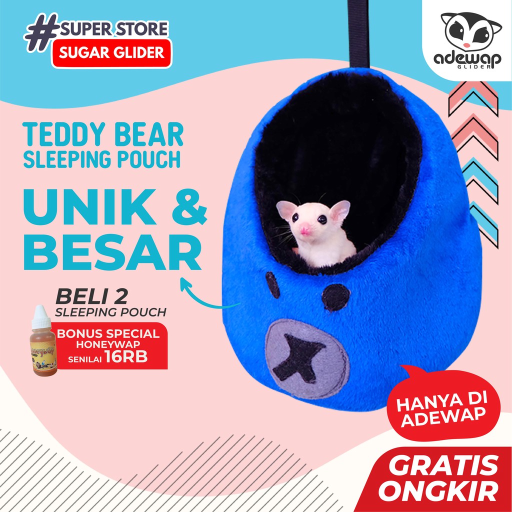 ADEWAP GLIDER Sleeping Pouch Karakter Teddy Bear Tempat Tidur Sugar Glider Ukuran Medium - 2