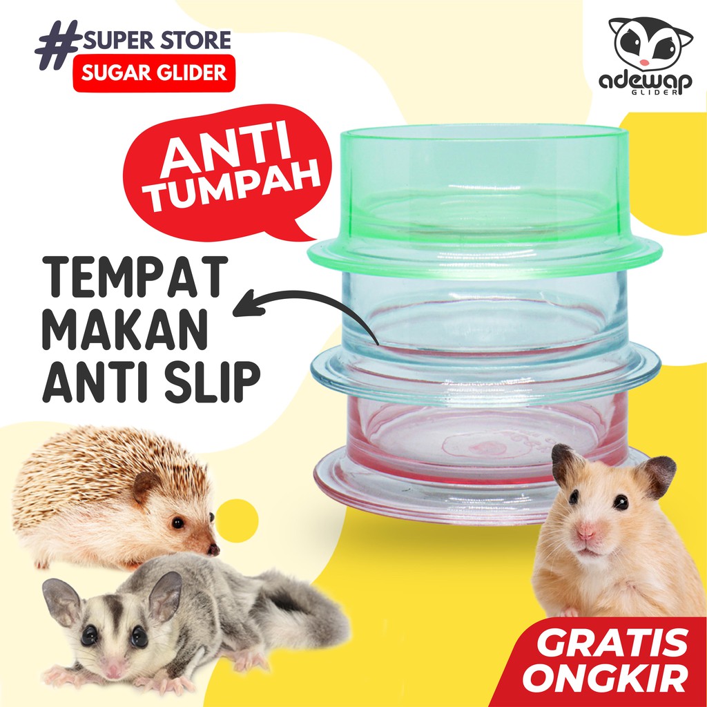 ADEWAP GLIDER Tempat Makan Bulat Warna Bening Sugar Glider - 2