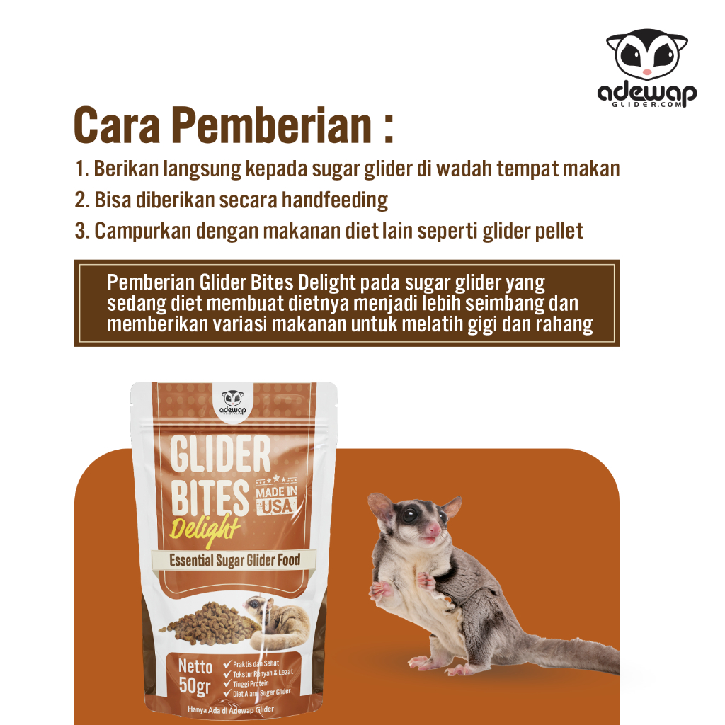 ADEWAP GLIDER Glider Bites Delight Food : Makanan Pellet Protein Hewani Sugar - 3