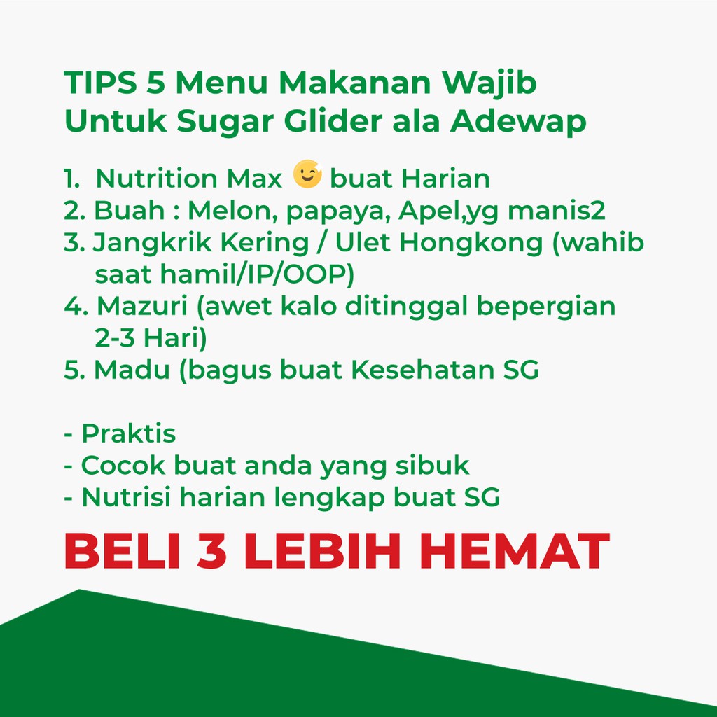 ADEWAP GLIDER Nutrition Max Makanan Bubur Sugar Glider Premix Protein Kalsium HPW Daily Meal Harian - 5