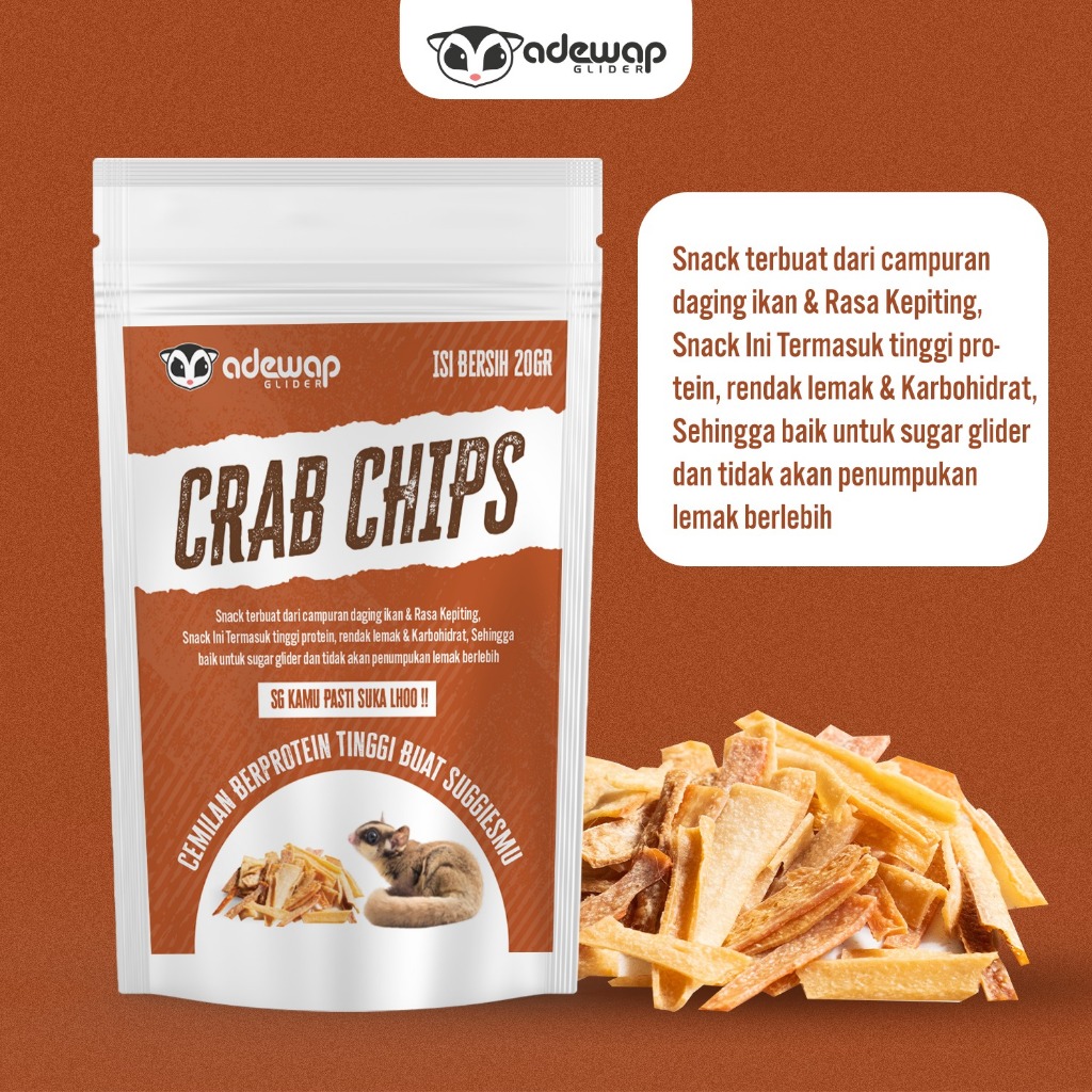 ADEWAP GLIDER Crab Chips Camilan Protein Sugar Glider Rasa Kepiting - 20gr - 3