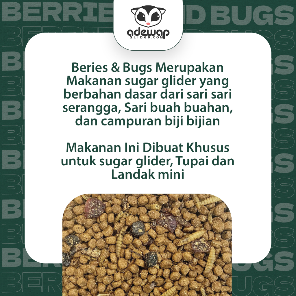 ADEWAP GLIDER Berries & Bugs Pellet Makanan Pellet + Serangga & Buah Kering Sugar Glider - 2