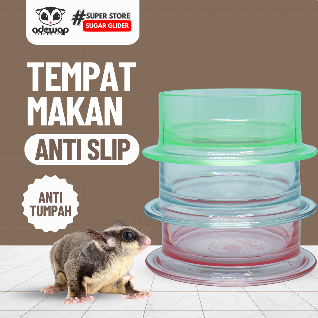 ADEWAP GLIDER Tempat Makan Bulat Warna Bening Sugar Glider - 5