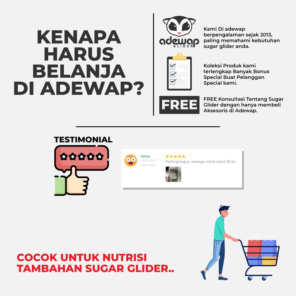 ADEWAP GLIDER Nutrition Max Makanan Bubur Sugar Glider Premix Protein Kalsium HPW Daily Meal Harian - 6