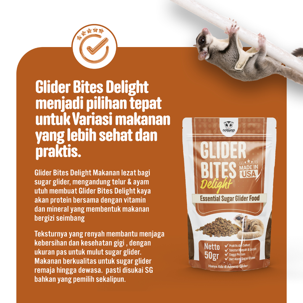 ADEWAP GLIDER Glider Bites Delight Food : Makanan Pellet Protein Hewani Sugar - 4