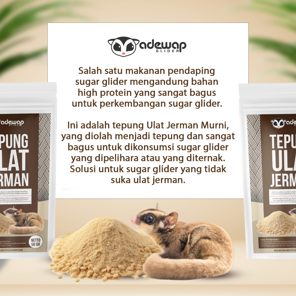 ADEWAP GLIDER Superworm Powder Suplemen Protein Tepung Ulat Jerman High Protein Sugar Glider - 2