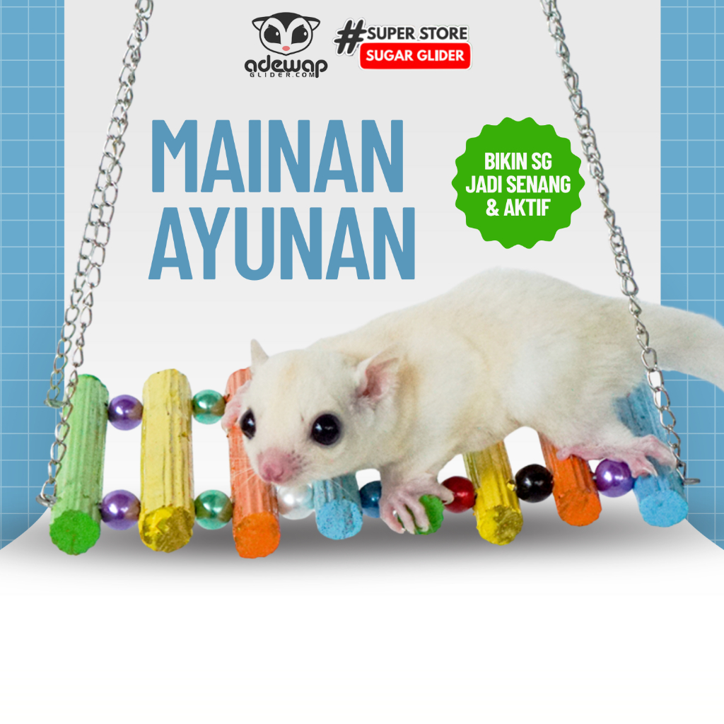 ADEWAP GLIDER Mainan Jembatan Ayunan Kayu Asli Warna-Warni Aksesoris Kandang Sugar Glider - 7