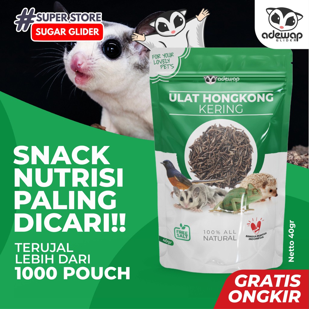 ADEWAP GLIDER Ulat Hongkong Kering 40gr Dried mealworm Sugar Glider - 8