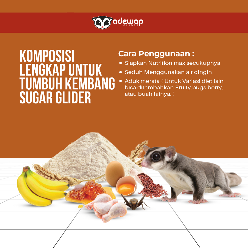 ADEWAP GLIDER Nutrition Max Makanan Bubur Sugar Glider Premix Protein Kalsium HPW Daily Meal Harian -  Sup Ayam - 3
