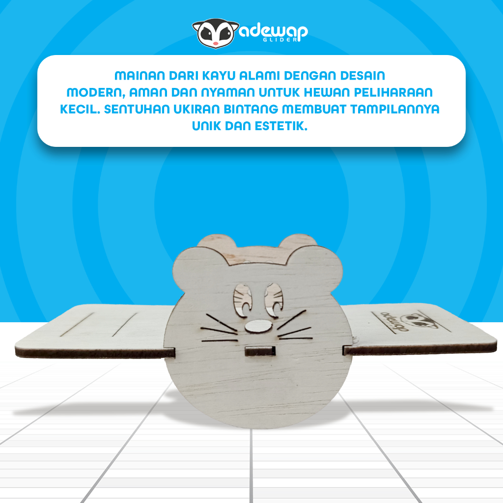 ADEWAP GLIDER Ayunan Laser Cut Rumah Kayu Sugar Glider Hamster Marmut Tempat Bersembunyi & Bermain Hewan Kecil - 2