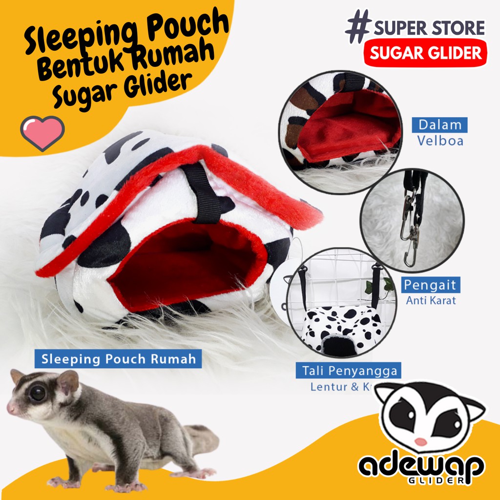 ADEWAP GLIDER Sleeping Pouch Sugar Glider Bentuk Rumah Tempat Tidur Sugar Glider - 6