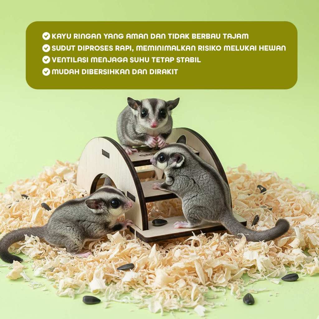 ADEWAP GLIDER Jembatan Mini Laser Cut Mainan Kayu Sugar Glider Hamster Marmut Tempat Bersembunyi & Bermain Hewan Kecil - 2