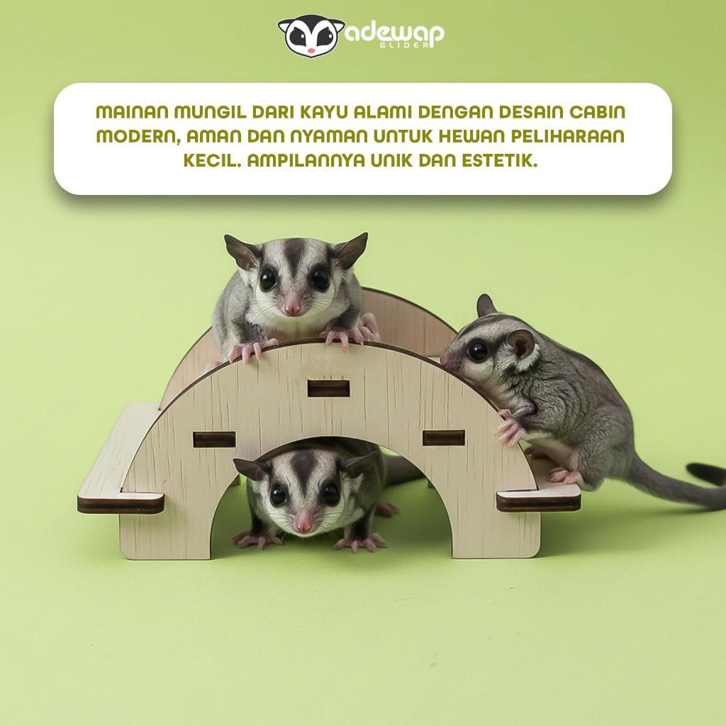 ADEWAP GLIDER Jembatan Mini Laser Cut Mainan Kayu Sugar Glider Hamster Marmut Tempat Bersembunyi & Bermain Hewan Kecil - 3