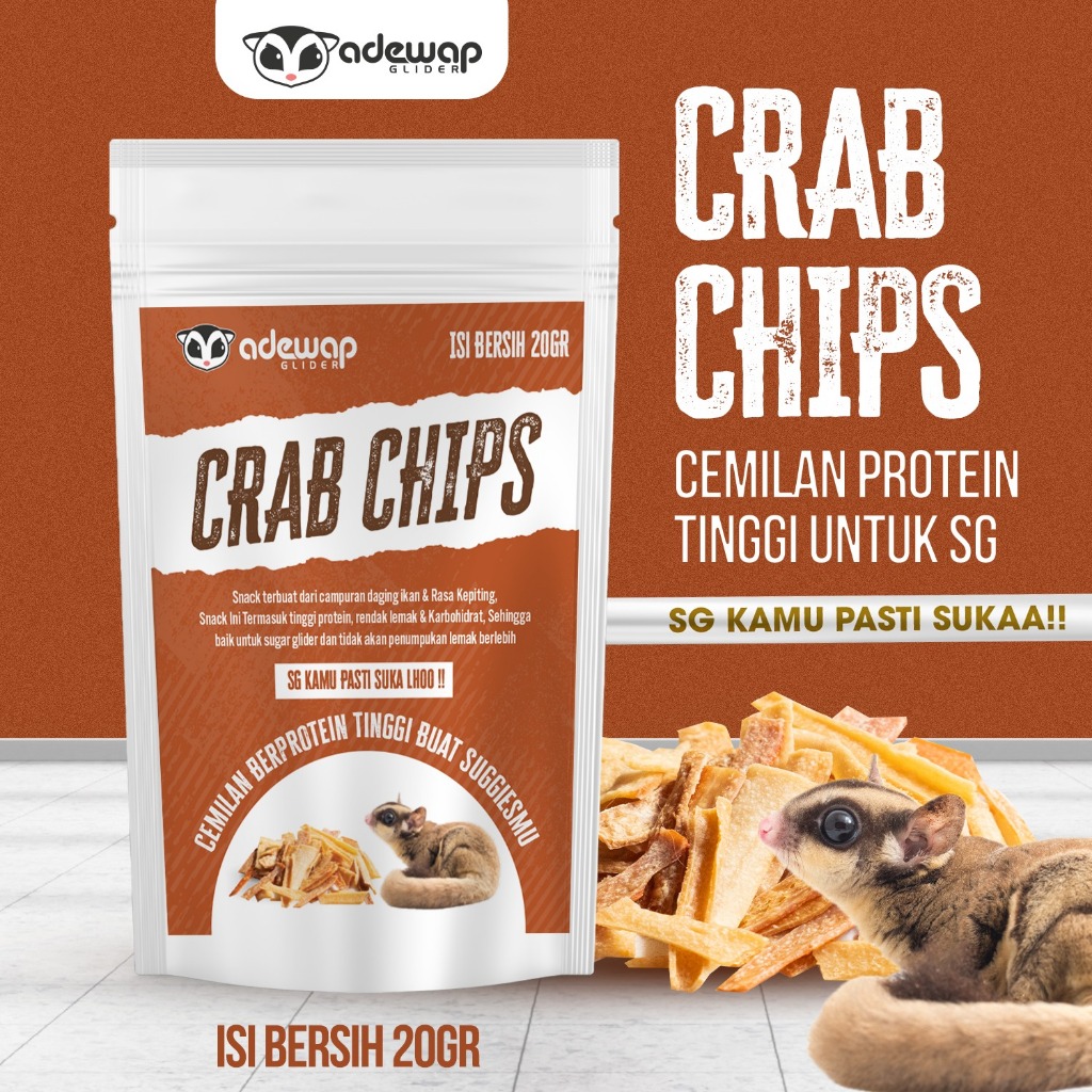 ADEWAP GLIDER Crab Chips Camilan Protein Sugar Glider Rasa Kepiting - 20gr