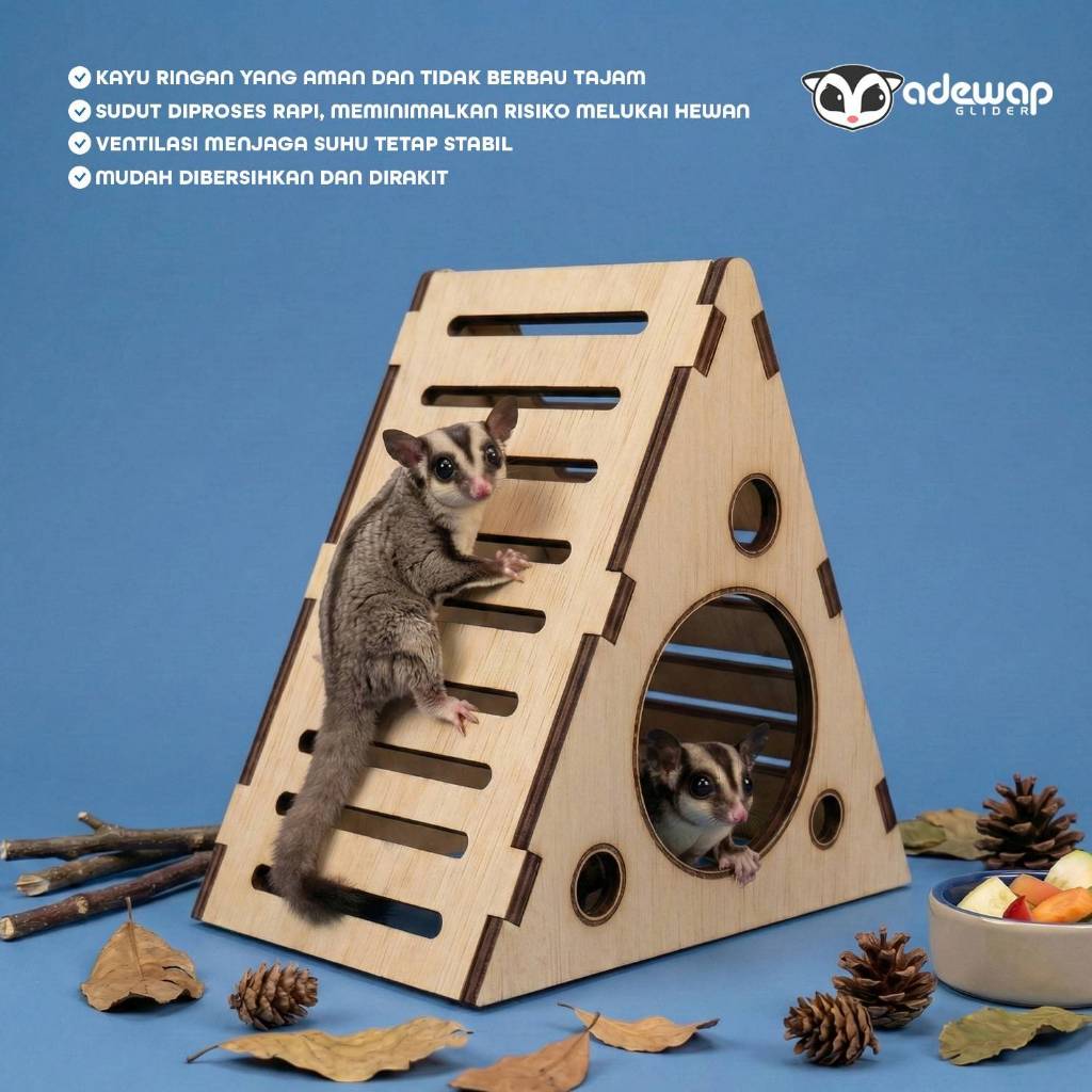 ADEWAP GLIDER Piramida Laser Cut Rumah Kayu Sugar Glider Hamster Marmut Tempat Bersembunyi & Bermain Hewan Kecil - 5