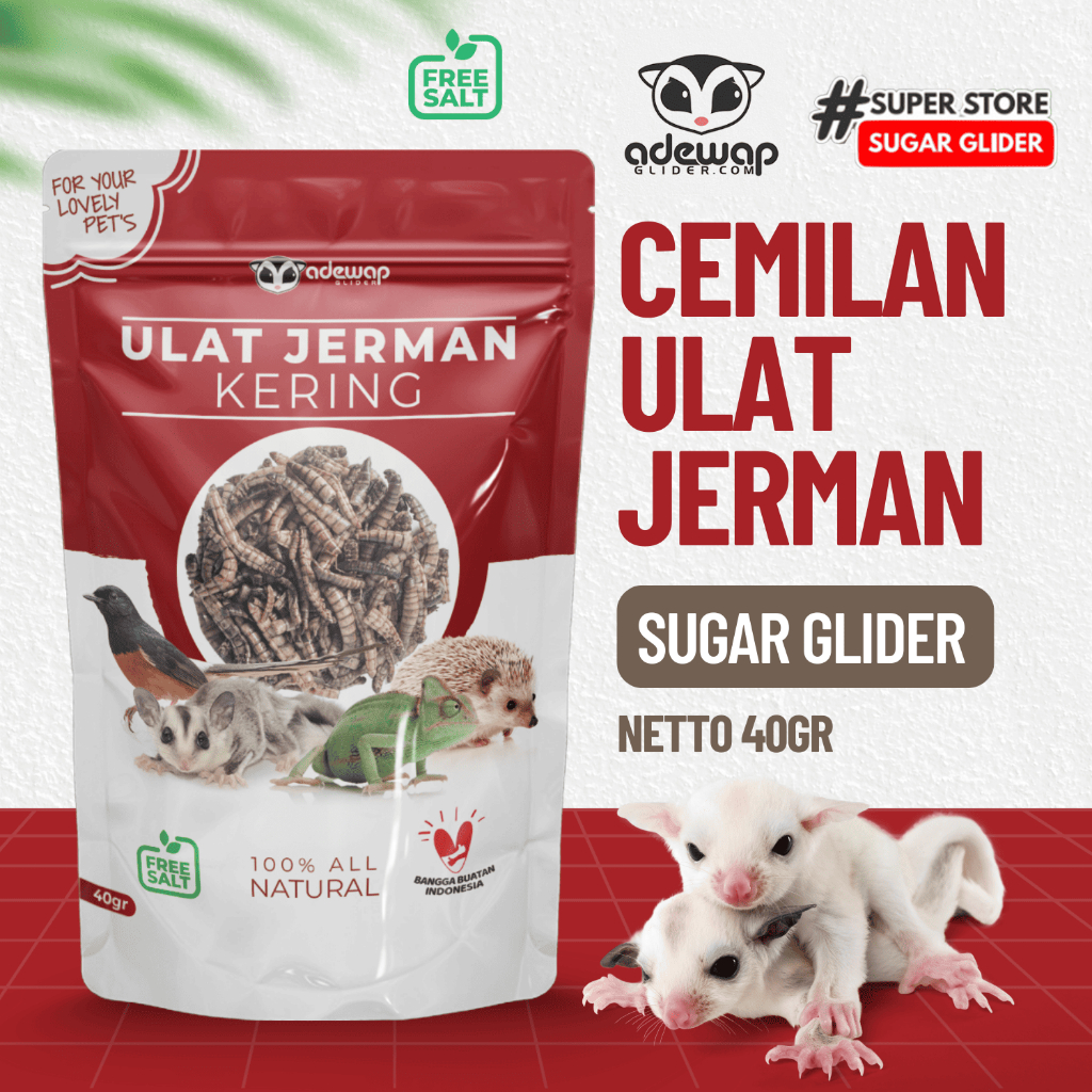 ADEWAP GLIDER Ulat Jerman Kering Dried Super Worm Cemilan Sugar Glider - 40gr - 9