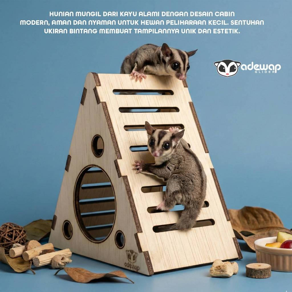 ADEWAP GLIDER Piramida Laser Cut Rumah Kayu Sugar Glider Hamster Marmut Tempat Bersembunyi & Bermain Hewan Kecil - 4