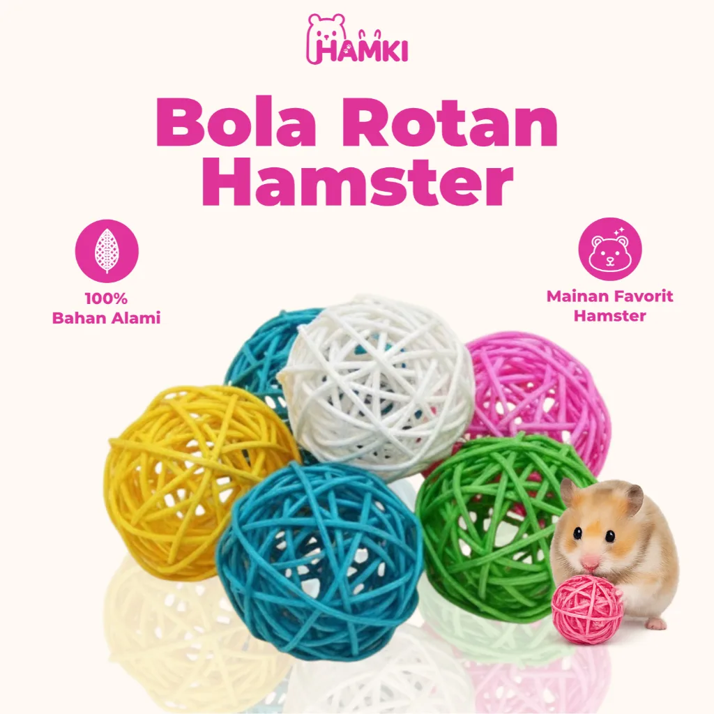 HAMKI Bola Rotan Hamster Mainan Gigitan Alami 3cm Mainan Hamster Anti Stres & Perawatan Gigi