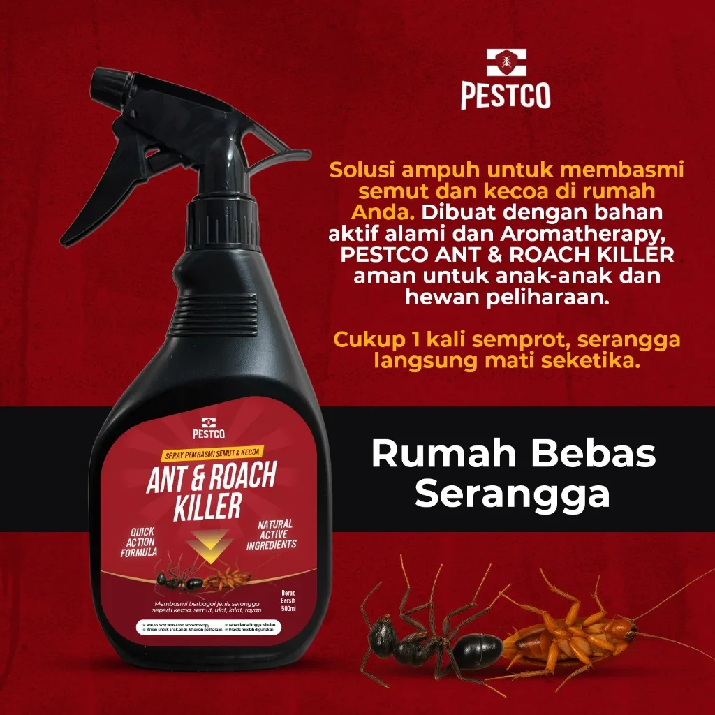 PESTCO Obat Kecoa Ampuh 500ml Semprotan Pengusir Kecoa & Semut Anti Serangga Ant & Roach Killer Aman